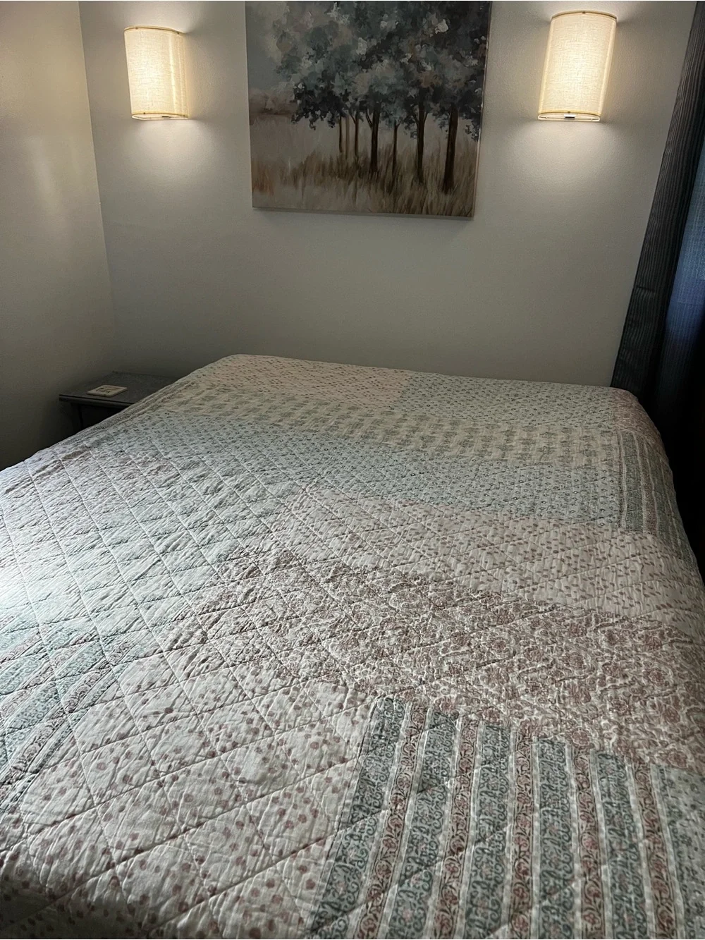 Shabby Chic Quilted Floral Bedspread in Sage and Blush